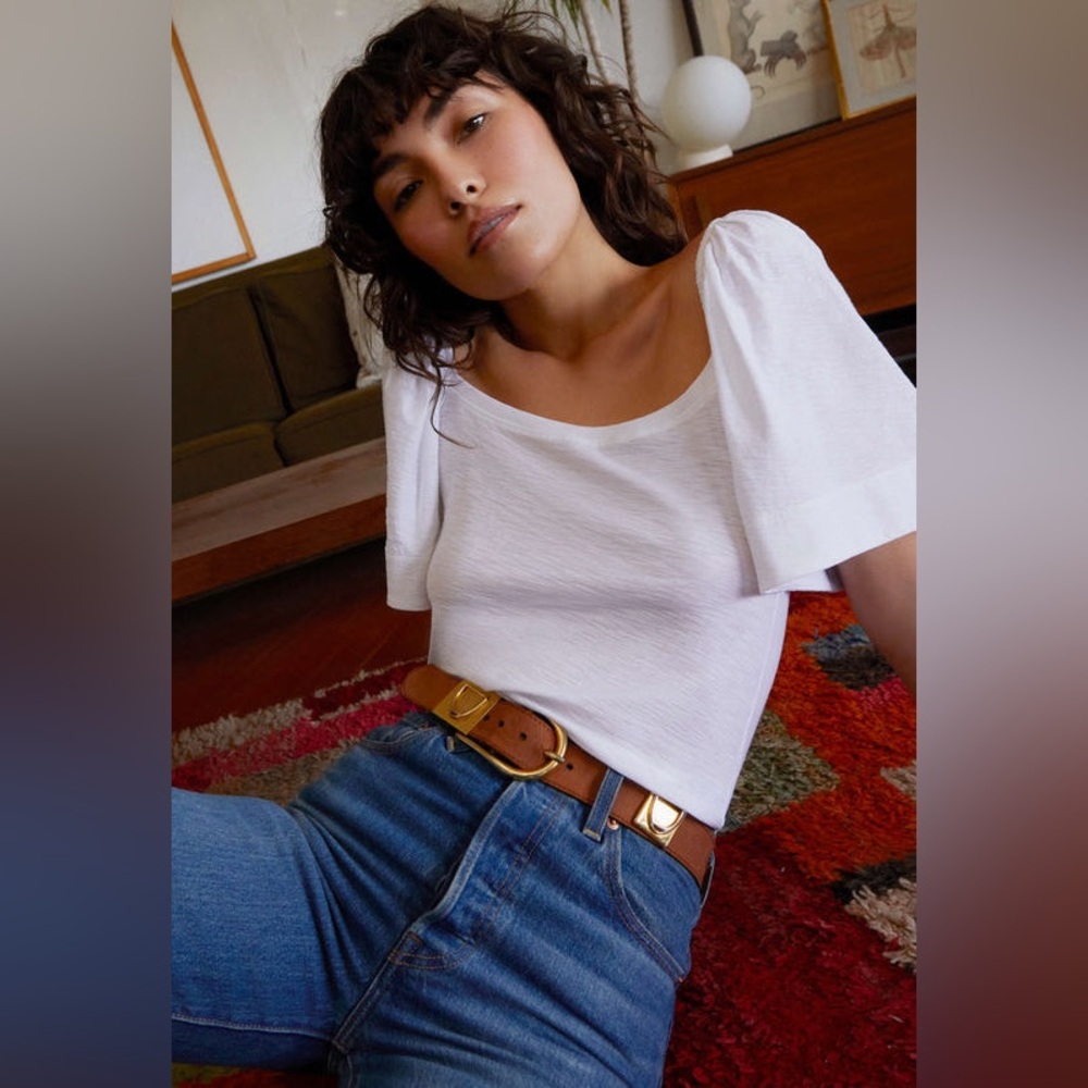 Nation LTD Jayden puff sleeves off the shoulder white tee Large